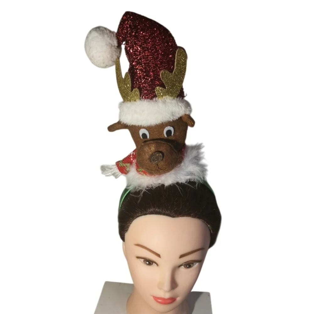 Festive Reindeer Headband Red Santa Hat Holiday Antlers Green Hair Accessory 14